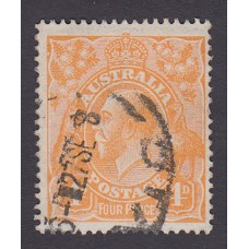 Australian    King George V    4d Orange   Single Crown WMK  Plate Variety 1R3..